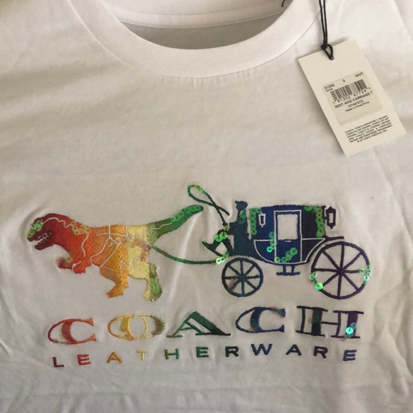 Coach Rainbow Rexy & Carriage glitter T-shirt sz S - Picture 3 of 6